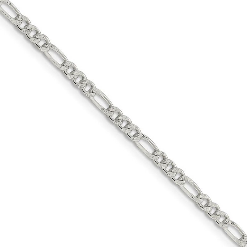 3mm Sterling Silver Solid Pave Flat Figaro Chain Necklace, 24 Inch